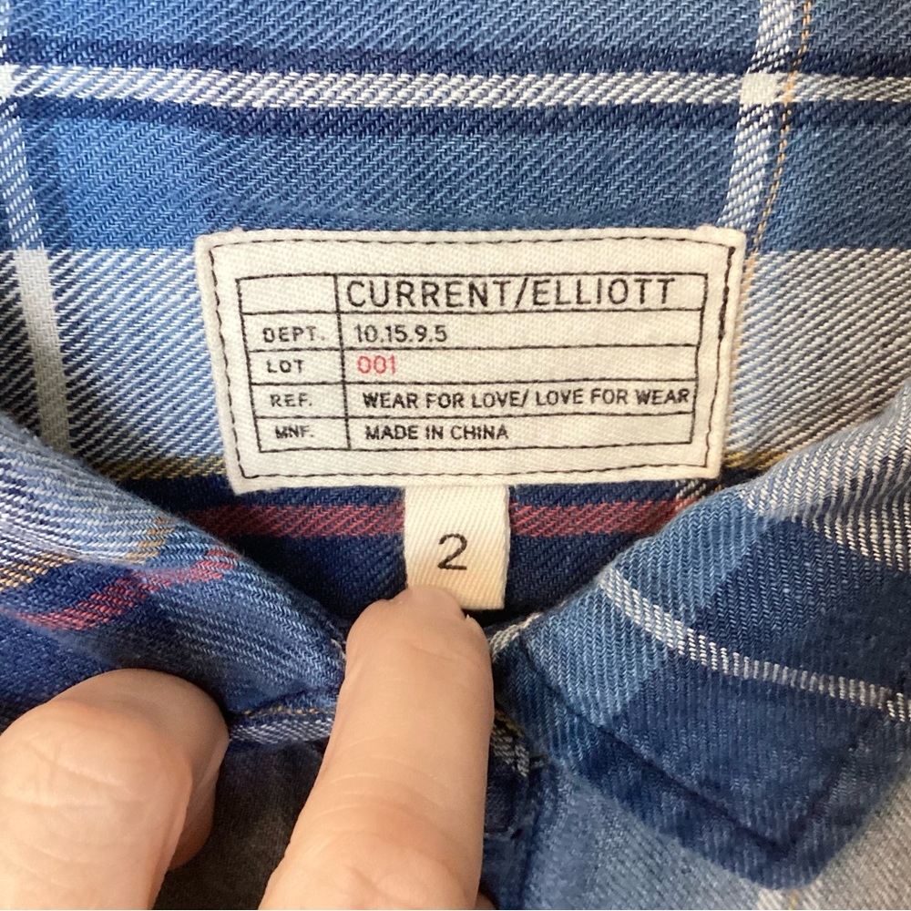 Current Elliott The Boyfriend Long Sleeve Plaid Button Up Shirt - Blue - M - Picture 5 of 5